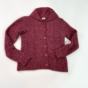 LL Bean Cardigan Sweater Womens Medium Marled Wool Blend Button Up Collar